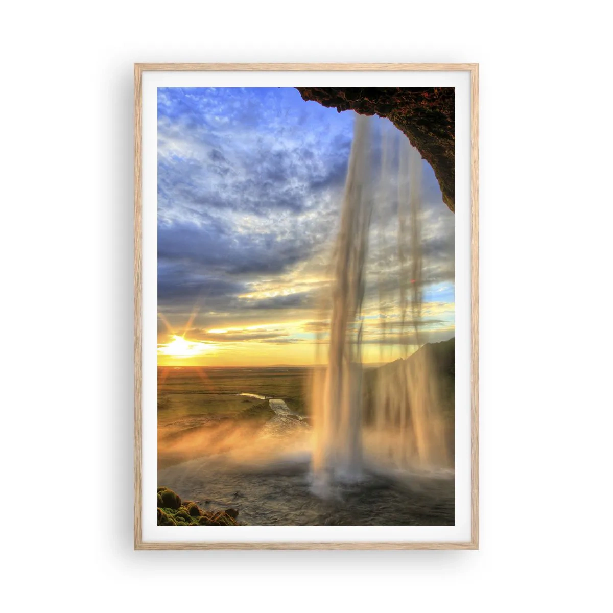 Poster in cornice rovere chiaro - Il mondo dietro una tenda di gocce - 70x100 cm