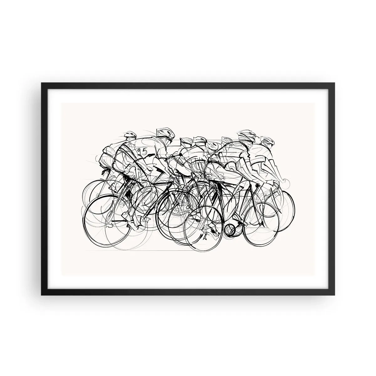 Poster in cornice nera - Un gruppo di ciclisti in movimento in stile minimalista - 70x50cm - Insieme - Decorazione murale moderna per soggiorno e camera da letto ARTTOR