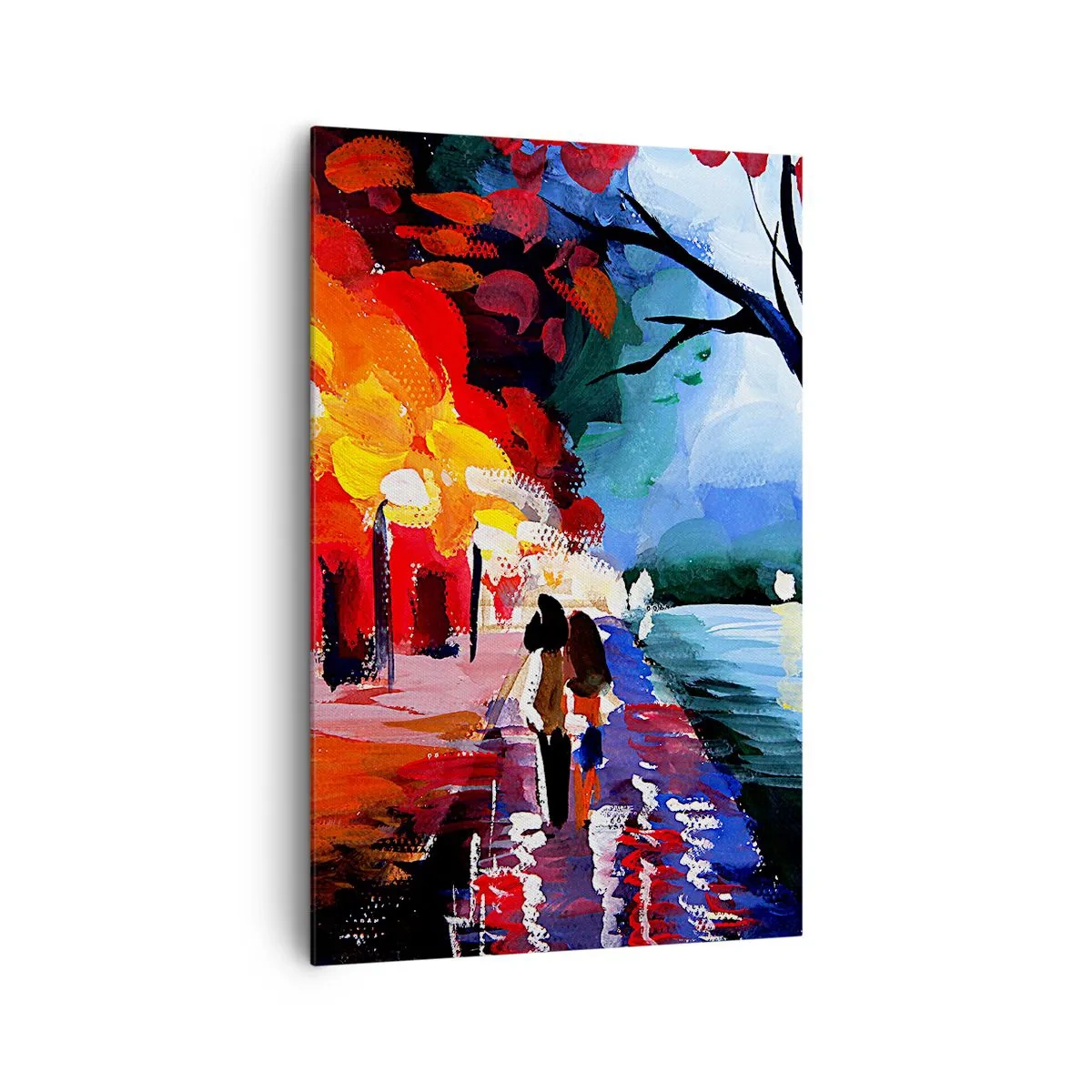 Quadro su tela - Stampe su Tela - Una passeggiata autunnale lungo il sentiero che domina l'acqua - 80x120cm - Autunno infuocato nel parco - Decorazione murale moderna per soggiorno e camera da letto ARTTOR