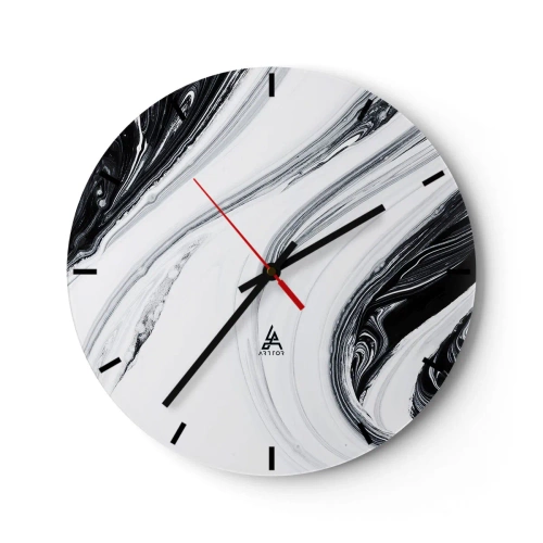 Orologio da parete - Orologio in Vetro - Linee astratte in bianco e nero creano un motivo fluido e contrastante. - 30x30cm - L'unione degli opposti - Decorazione murale moderna per soggiorno, cucina e camera da letto ARTTOR