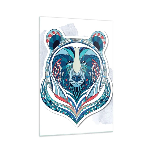 Quadro su vetro - Orso geometrico nei toni del blu e del rosso - 70x100cm - Evviva la Groenlandia! - Decorazione murale moderna per soggiorno e camera da letto ARTTOR