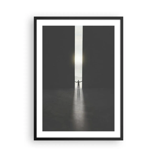 Poster in cornice nera - Un uomo in piedi alla luce di una crepa in un ambiente buio - 50x70cm - Un passo verso un chiaro futuro - Decorazione murale moderna per soggiorno e camera da letto ARTTOR