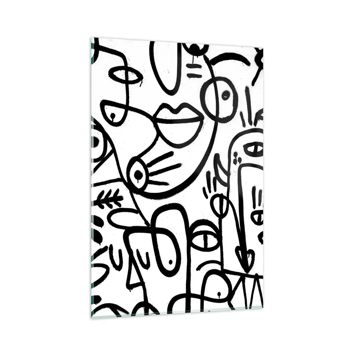 Quadro su vetro - Disegni astratti in bianco e nero con motivi facciali - 80x120cm - Volti e miraggi - Decorazione murale moderna per soggiorno e camera da letto ARTTOR