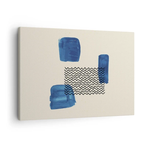 Quadro su tela - Stampe su Tela - Composizione astratta con macchie blu e linee ondulate - 70x50cm - Quartetto astratto - Decorazione murale moderna per soggiorno e camera da letto ARTTOR