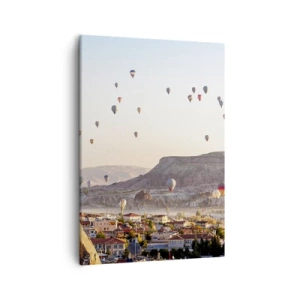 Quadro su tela - Stampe su Tela - Cappadocia con mongolfiere sullo sfondo di pittoresche colline - 50x70cm - Come navi nel cielo - Decorazione murale moderna per soggiorno e camera da letto ARTTOR