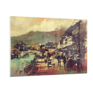 Quadro su vetro - Paesaggio urbano in stile pittorico con motivo di un ponte e di un canale. - 120x80cm - La vita come ricchezza di grigio - Decorazione murale moderna per soggiorno e camera da letto ARTTOR