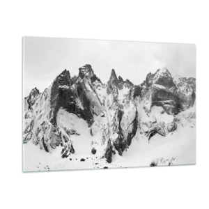 Quadro su vetro - Cime innevate bianche e nere - 120x80cm - Cresta minacciosa di granito - Decorazione murale moderna per soggiorno e camera da letto ARTTOR