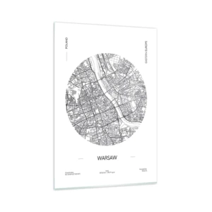 Quadro su vetro - Una mappa di Varsavia in stile minimalista - 80x120cm - Anatomia di Varsavia - Decorazione murale moderna per soggiorno e camera da letto ARTTOR