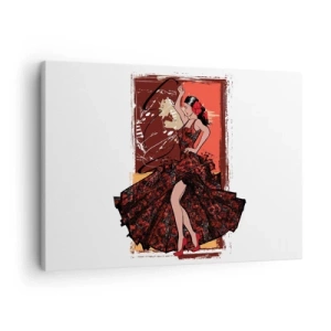 Quadro su tela - Stampe su Tela - Una ballerina in un abito rosso e nero su uno sfondo artistico - 70x50cm - Al ritmo del cuore - Decorazione murale moderna per soggiorno e camera da letto ARTTOR