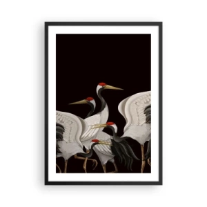 Poster in cornice nera - Eleganti gru su sfondo scuro in stile orientale - 50x70cm - Cose da uccelli - Decorazione murale moderna per soggiorno e camera da letto ARTTOR