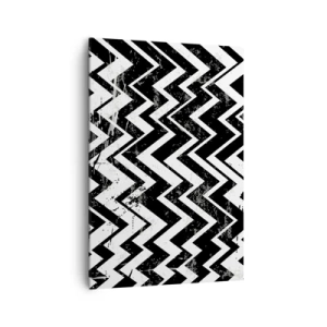 Quadro su tela - Stampe su Tela - Motivo a zigzag bianco e nero con abrasioni artistiche - 70x100cm - Zig-bianco, zag-nero - Decorazione murale moderna per soggiorno e camera da letto ARTTOR
