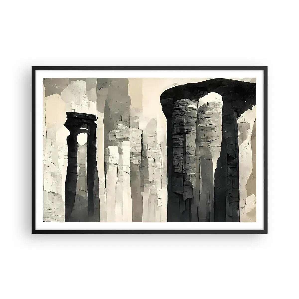 Poster in cornice nera - Colonne storiche in un ambiente monocromatico suggestivo - 100x70cm - La maestà dell'antichità - Decorazione murale moderna per soggiorno e camera da letto ARTTOR