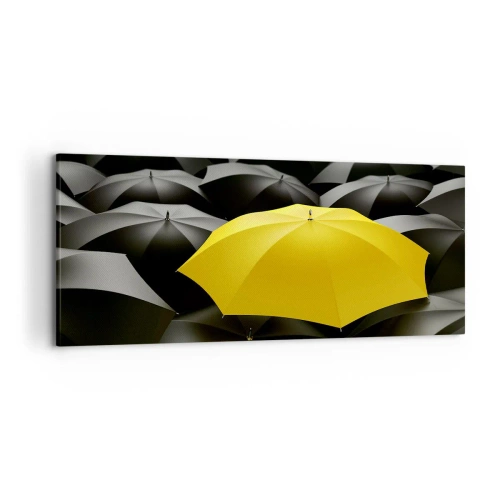 Quadro su tela - Stampe su Tela - Un ombrello giallo tra ombrelli neri - 120x50cm - Addio tristezza - Decorazione murale moderna per soggiorno e camera da letto ARTTOR