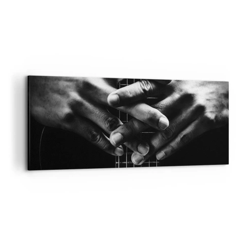 Quadro su tela - Stampe su Tela - Mani giunte su una chitarra in un tono monocromatico - 120x50cm - La preghiera dell'artista - Decorazione murale moderna per soggiorno e camera da letto ARTTOR