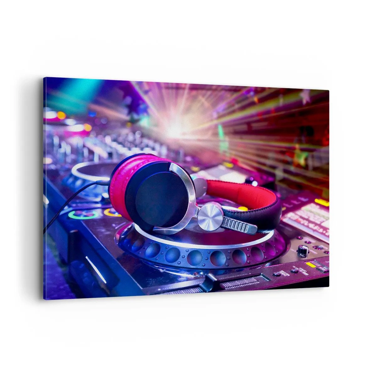 Quadro su tela - Stampe su Tela - Cuffie da DJ su una console illuminata dai riflettori a una festa - 100x70cm - Sarà fantastico - Decorazione murale moderna per soggiorno e camera da letto ARTTOR