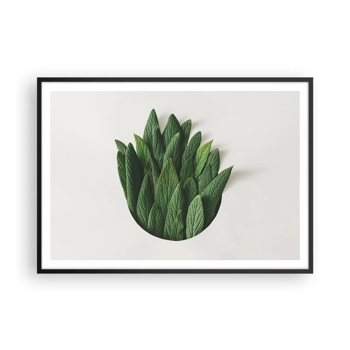 Poster in cornice nera - Una composizione di foglie verdi su uno sfondo chiaro - 100x70cm - Curiosità irrefrenabile - Decorazione murale moderna per soggiorno e camera da letto ARTTOR