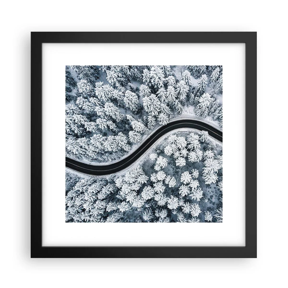 Poster in cornice nera - Attraverso il bosco invernale - 30x30 cm