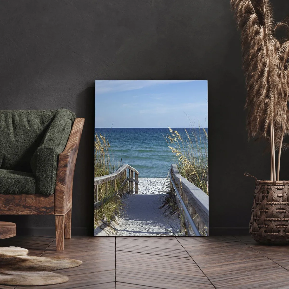 Quadro su tela - Stampe su Tela - Sentiero per la spiaggia con vista mare - 50x70cm - Al sole, al vento - Decorazione murale moderna per soggiorno e camera da letto ARTTOR