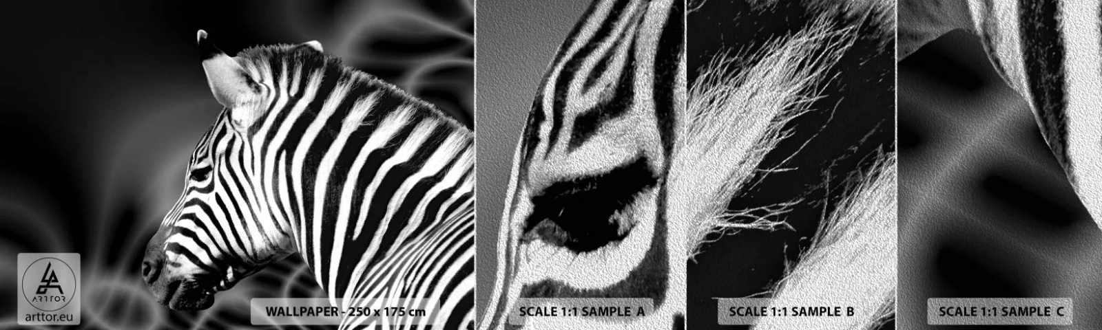 Campione di Fotomurale Premium Sand - Il bianco è bianco, il nero è nero - Costolette, Bianco e nero, Animali - 100x30 cm