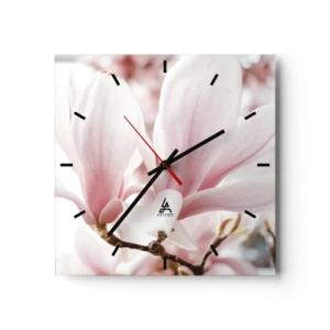 Orologio da parete - Orologio in Vetro - Delicati fiori di magnolia in tonalità pastello - 30x30cm - Tenerezza senza fine - Decorazione murale moderna per soggiorno e camera da letto ARTTOR