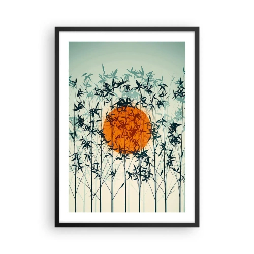 Poster in cornice nera - Il sole dietro i rami di bambù - 50x70cm - Sole giapponese - Decorazione murale moderna per soggiorno e camera da letto ARTTOR