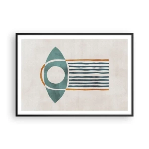 Poster in cornice nera - Motivo geometrico nei toni del verde e dell'arancione - 100x70cm - Segni e rituali - Decorazione murale moderna per soggiorno e camera da letto ARTTOR