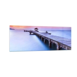 Quadro su vetro - Molo di legno che conduce all'acqua durante il tramonto - 140x50cm - Un mare di pace fino all'orizzonte - Decorazione murale moderna per soggiorno e camera da letto ARTTOR