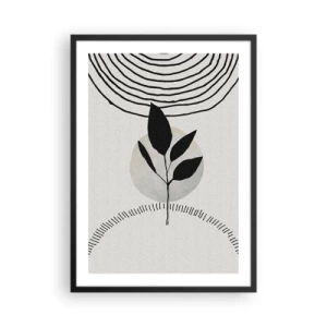 Poster in cornice nera - Illustrazione minimalista di foglie con motivi geometrici - 50x70cm - Composizione: i rituali della natura - Decorazione murale moderna per soggiorno e camera da letto ARTTOR