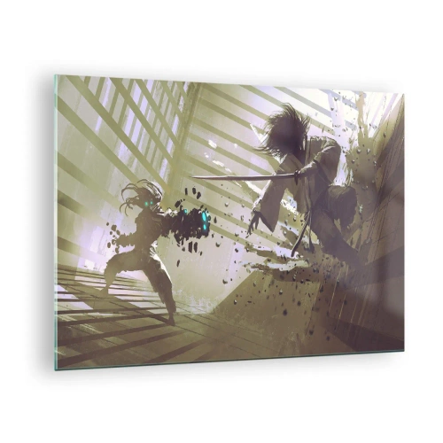 Quadro su vetro - Duello di samurai in una scena dinamica - 70x50cm - Anche tu puoi essere un samurai - Decorazione murale moderna per soggiorno e camera da letto ARTTOR
