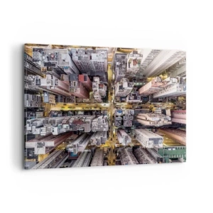 Quadro su tela - Stampe su Tela - Una vista a volo d'uccello di una città piena di grattacieli - 120x80cm - Saluti da Hong Kong - Decorazione murale moderna per soggiorno e camera da letto ARTTOR