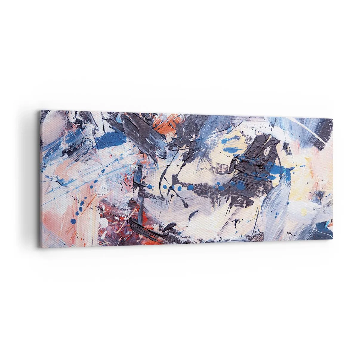 Quadro su tela - Stampe su Tela - Astrazione con pennellate dinamiche in blu e rosso. - 120x50cm - La danza folle dell'astrazione - Decorazione murale moderna per soggiorno e camera da letto ARTTOR