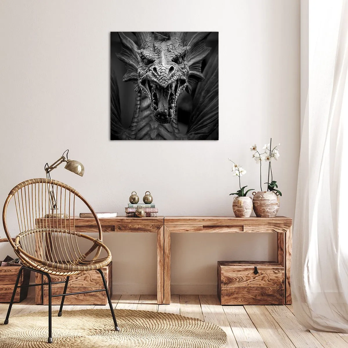 Quadro su tela - Stampe su Tela - Drago favoloso in grigio - 50x50 cm