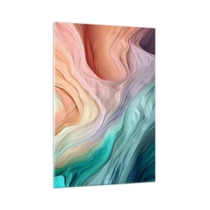 Quadro su vetro - Onde astratte nei colori pastello e arcobaleno - 70x100cm - Onda arcobaleno - Decorazione murale moderna per soggiorno e camera da letto ARTTOR