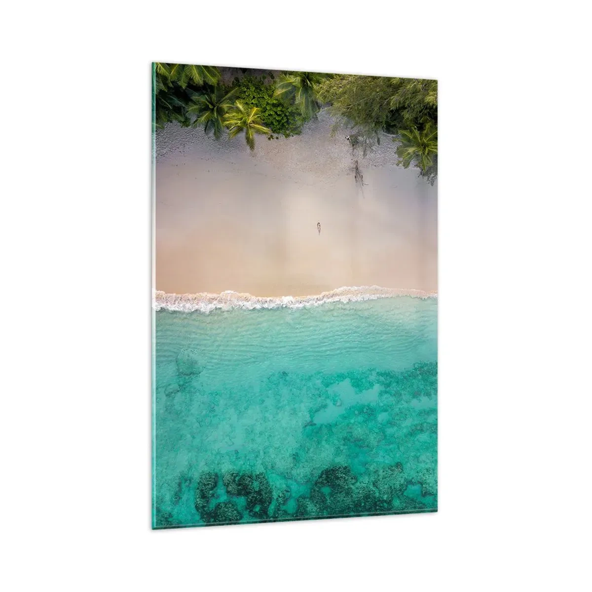 Quadro su vetro - Vista aerea di una spiaggia tropicale con acqua turchese - 80x120cm - Spiaggia del paradiso - Decorazione murale moderna per soggiorno e camera da letto ARTTOR