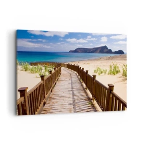 Quadro su tela - Stampe su Tela - Sentiero in legno che conduce alla spiaggia con vista sull'oceano - 120x80cm - Portami alle isole fortunate - Decorazione murale moderna per soggiorno e camera da letto ARTTOR