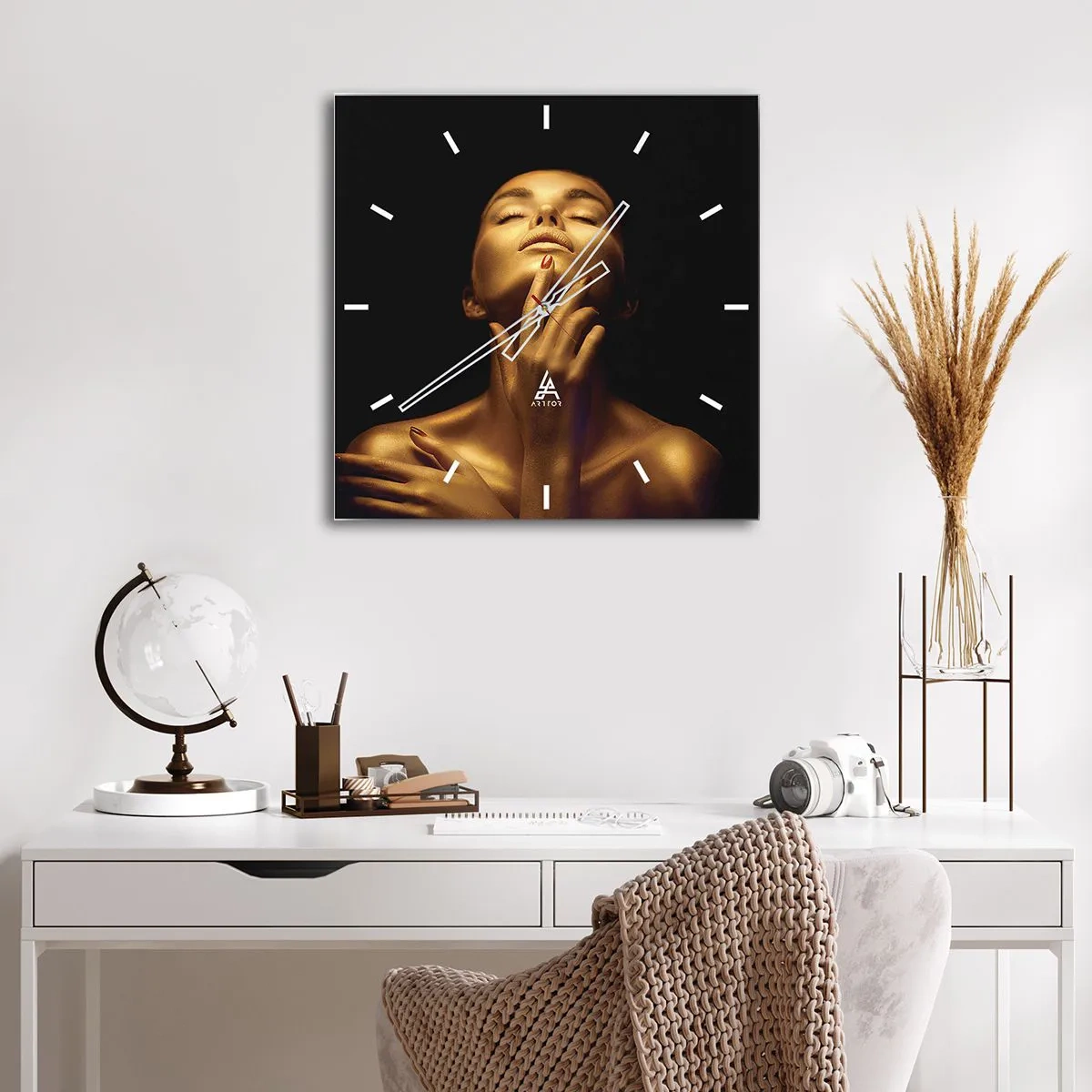 Orologio da parete - Orologio in Vetro - Come seta d'oro - 40x40 cm