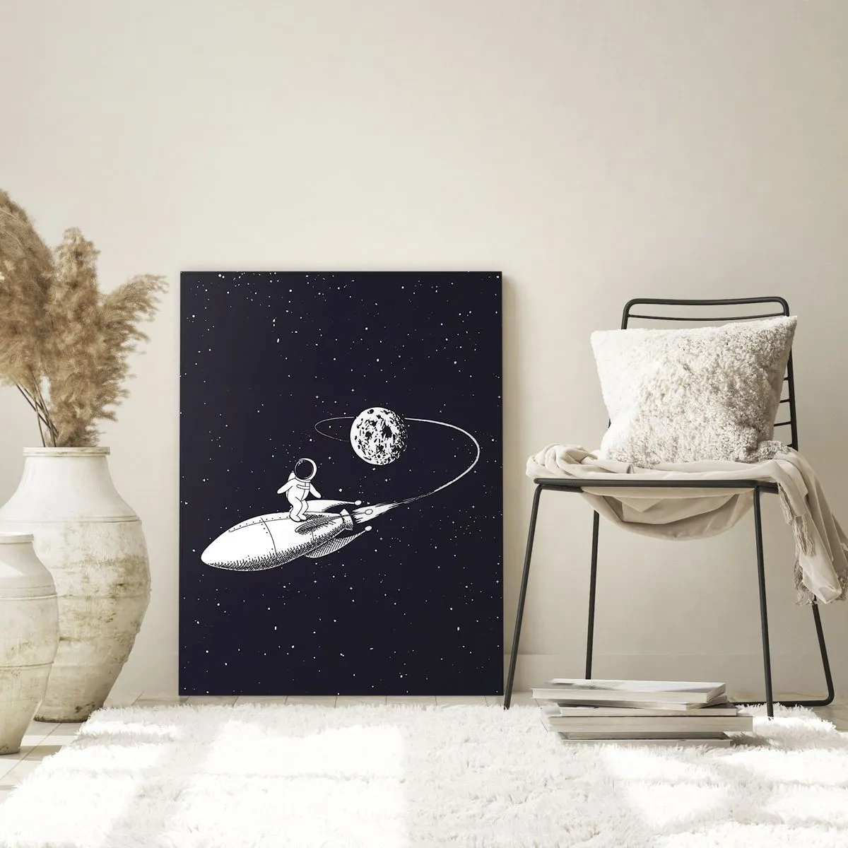 Quadro su vetro - Astronauta su un razzo nello spazio - 70x100cm - Surfista spaziale - Decorazione murale moderna per soggiorno e camera da letto ARTTOR