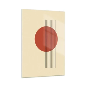 Quadro su vetro - Grafica minimalista con cerchio rosso e linee - 50x70cm - Nel cerchio e oltre - Decorazione murale moderna per soggiorno e camera da letto ARTTOR