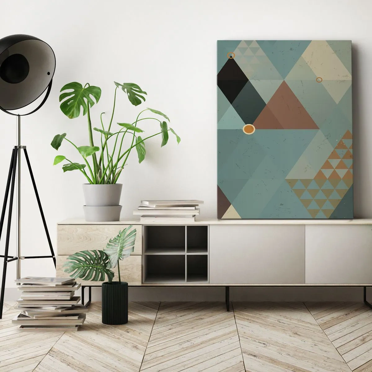 Quadro su tela - Stampe su Tela - Motivi geometrici nei toni del turchese e del marrone - 70x100cm - Unità della molteplicità, molteplicità dell'unità - Decorazione murale moderna per soggiorno e camera da letto ARTTOR