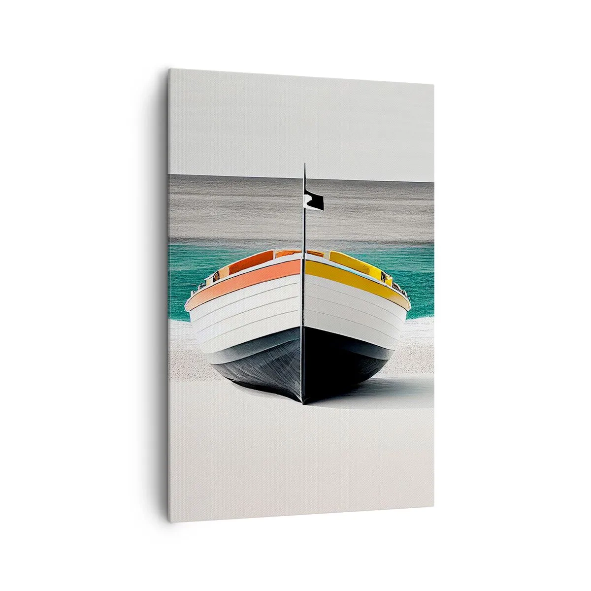 Quadro su tela - Stampe su Tela - Una barca sulla spiaggia con un mare turchese sullo sfondo - 80x120cm - Al suo posto - Decorazione murale moderna per soggiorno e camera da letto ARTTOR