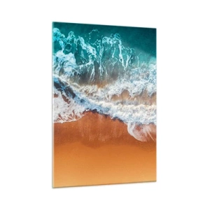 Quadro su vetro - Una vista a volo d'uccello delle onde dell'oceano che si infrangono contro la riva - 50x70cm - Sempre in coppia - Decorazione murale moderna per soggiorno e camera da letto ARTTOR