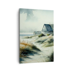 Quadro su tela - Stampe su Tela - Una casa al mare circondata dal prato e con vista sul mare - 70x100cm - Lontano dal caos - Decorazione murale moderna per soggiorno e camera da letto ARTTOR