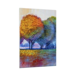 Quadro su vetro - Alberi colorati in un paesaggio impressionista - 80x120cm - Ciuffo di colori brillanti - Decorazione murale moderna per soggiorno e camera da letto ARTTOR