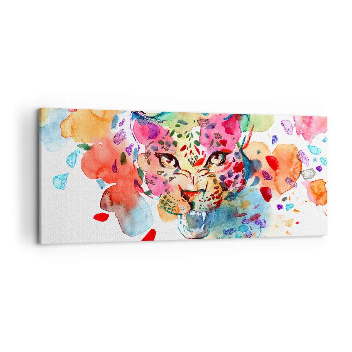 Quadro su tela - Stampe su Tela - Ritratto astratto di un leopardo dai colori intensi - 120x50cm - La bella e la bestia - Decorazione murale moderna per soggiorno e camera da letto ARTTOR