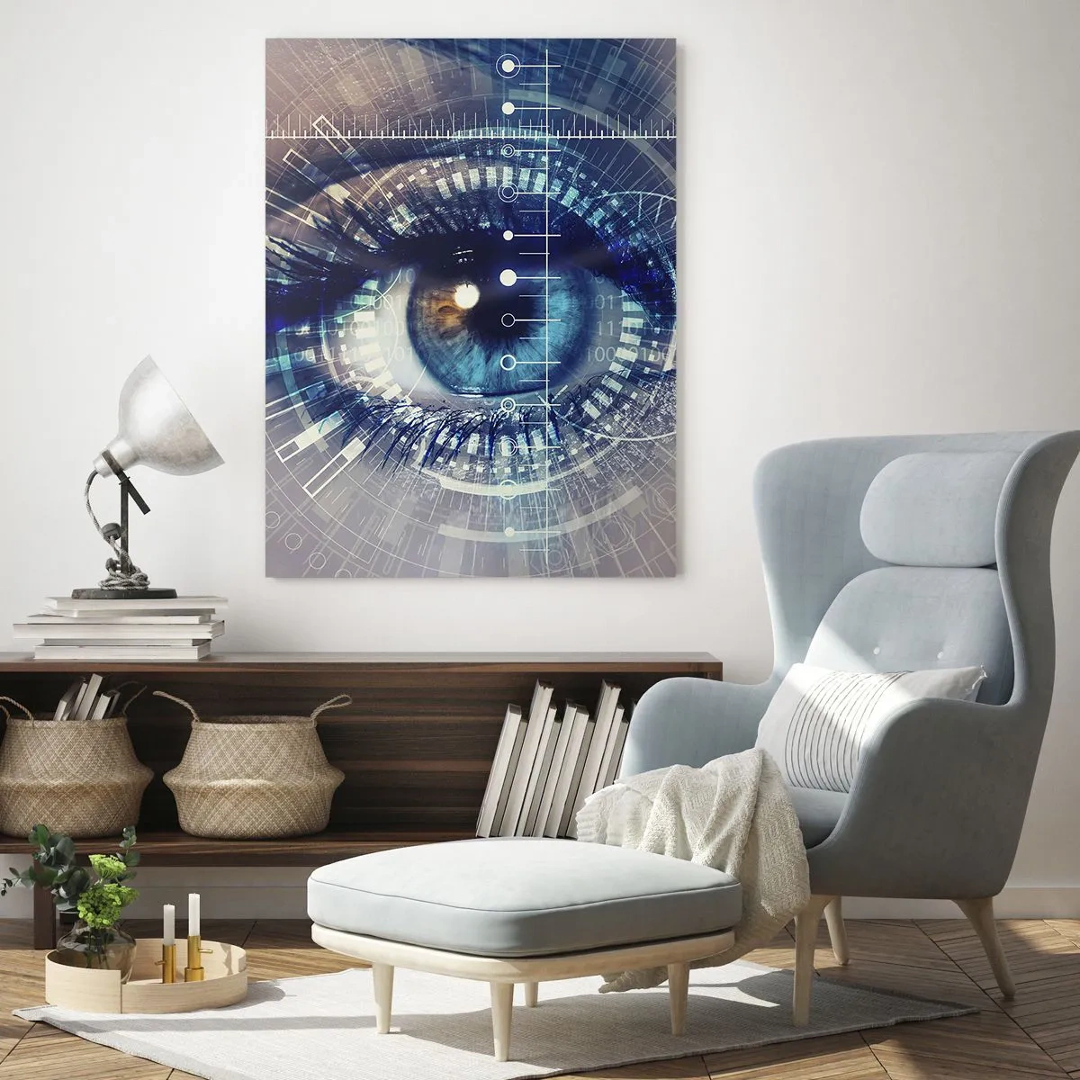 Quadro su vetro - Un occhio tecnologico con un'interfaccia futuristica - 70x100cm - Credi di conoscermi - Decorazione murale moderna per soggiorno e camera da letto ARTTOR