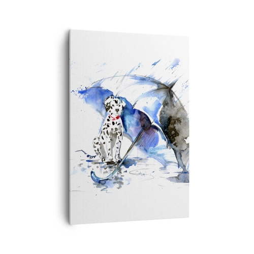 Quadro su tela - Stampe su Tela - Dipinto ad acquerello di un cane dalmata con un ombrello sullo sfondo - 70x100cm - Ecco a cosa serve un amico - Decorazione murale moderna per soggiorno e camera da letto ARTTOR