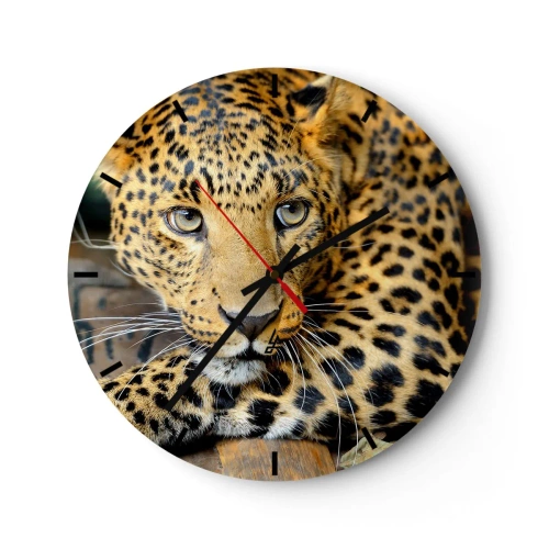 Orologio da parete - Orologio in Vetro - Ritratto di un leopardo dallo sguardo intenso - 30x30cm - Non temere, avvicinati - Decorazione murale moderna per soggiorno, cucina e camera da letto ARTTOR