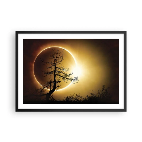 Poster in cornice nera - Eclissi solare con la sagoma di un albero in primo piano - 70x50cm - Eclissi totale - Decorazione murale moderna per soggiorno e camera da letto ARTTOR