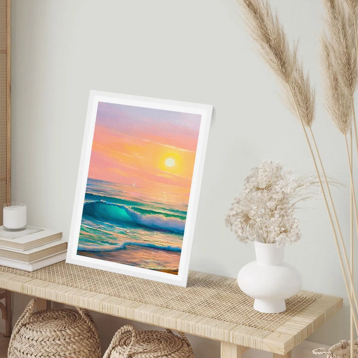 Poster in cornice bianca - Il canto turchese delle onde - 40x50 cm