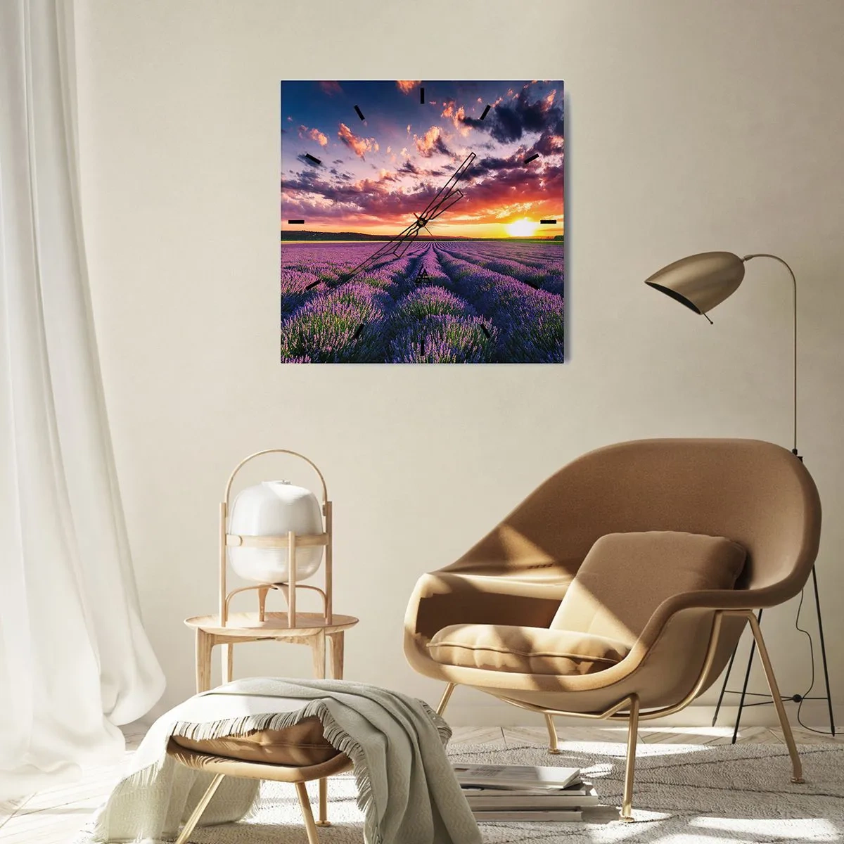 Orologio da parete - Orologio in Vetro - Il mondo della lavanda - 40x40 cm